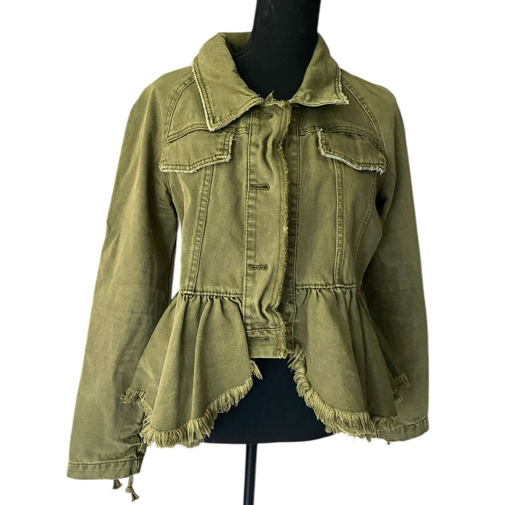Boho Indie Coastal Cowgirl Frayed Hem Balletcore Denim Jacket w/ Lace-Up Wrists